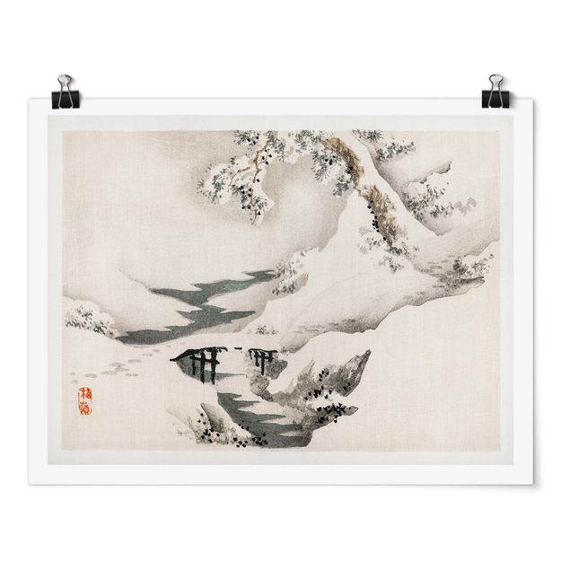 Poster - Asian Vintage Paesaggio invernale Disegno - Orizzontale 3:4