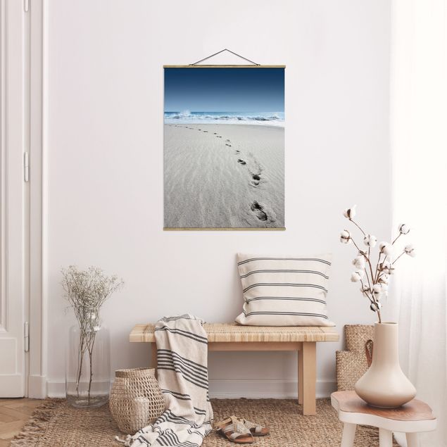 Foto su tessuto da parete con bastone - Tracce nella sabbia - Verticale 4:3