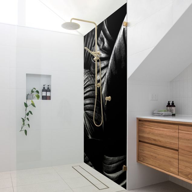 Rivestimento per doccia - Botanica Hosta in bianco e nero