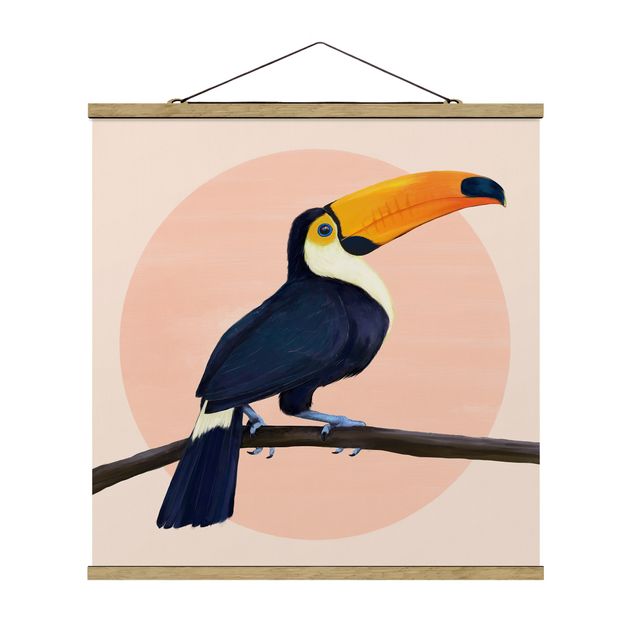 Quadro su tessuto con stecche per poster - Laura Graves - Illustrazione Uccello Toucan pastello pittura - Quadrato 1:1