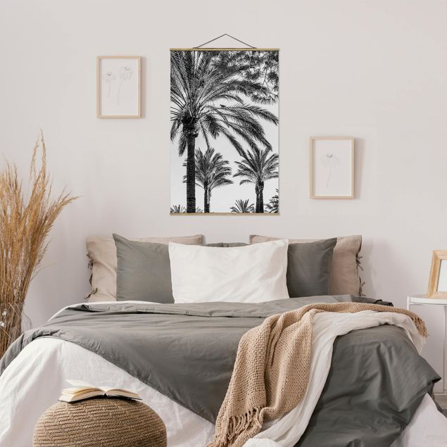 Foto su tessuto da parete con bastone - Palme Nel Tramonto Bianco e nero - Verticale 3:2