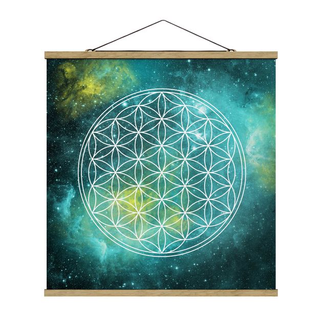 Quadro su tessuto con stecche per poster - Fiore di vita nella luce delle stelle - Quadrato 1:1