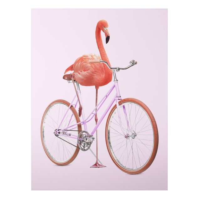 Stampa su alluminio - Flamingo con la bicicletta - Verticale 4:3