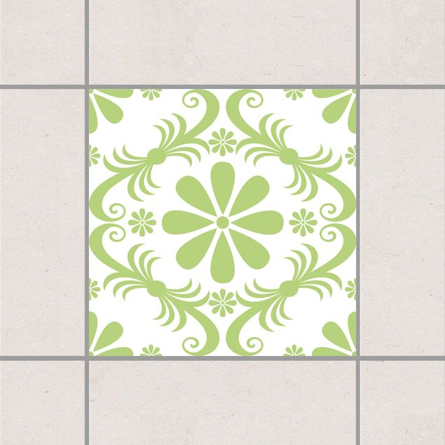 Adesivo per piastrelle - Flower Design White Spring Green 15cm x 15cm