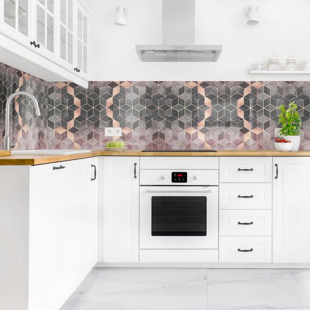 Rivestimenti cucina di plastica Geometria dorata con rosa e grigio II