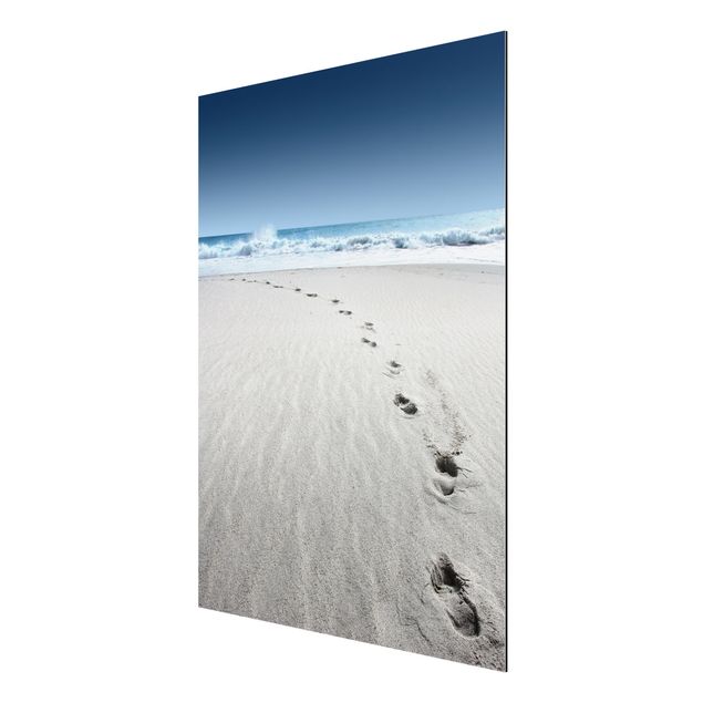 Quadro in alluminio - footprints in the sand