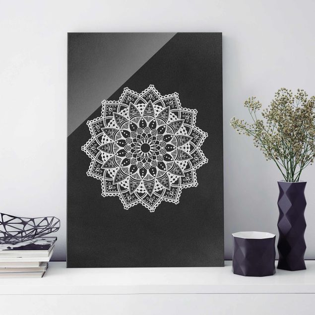 Lavagna magnetica in vetro Mandala Illustrazione Ornament Bianco Nero