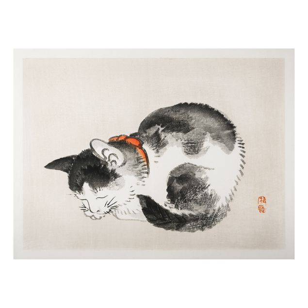 Stampa su alluminio spazzolato - Asian gatto addormentato Vintage Disegno - Orizzontale 3:4