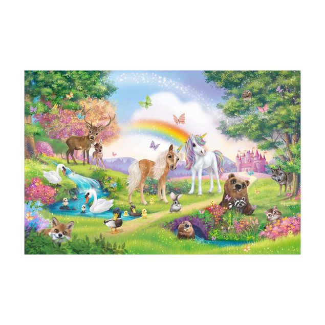 Tappeti colorati Foresta incantata con unicorno
