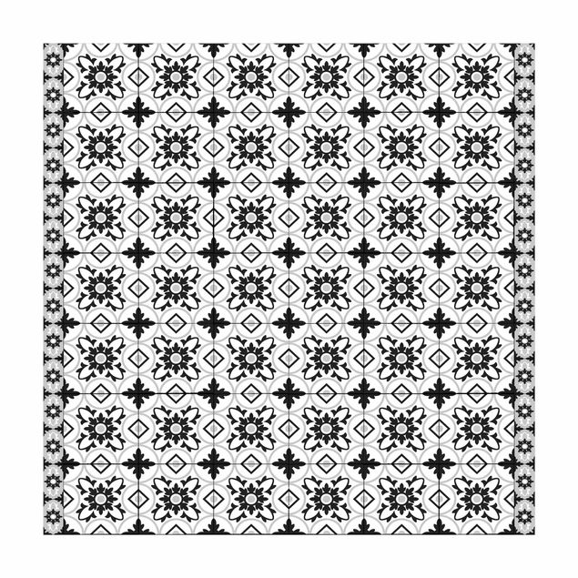 Tappeti bianco e nero Mix di piastrelle geometriche Fiore Nero