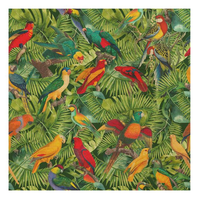 Stampa su legno - Colorato collage - Parrot In The Jungle - Quadrato 1:1