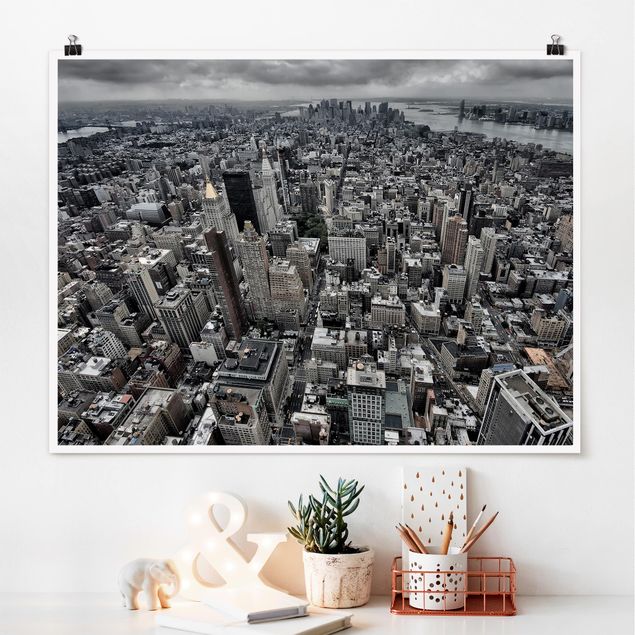 Poster bianco e nero formato orizzontale Vista su Manhattan