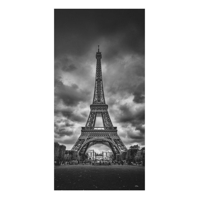 Quadro in forex - Torre Eiffel Davanti Nubi In Bianco e nero - Verticale 1:2