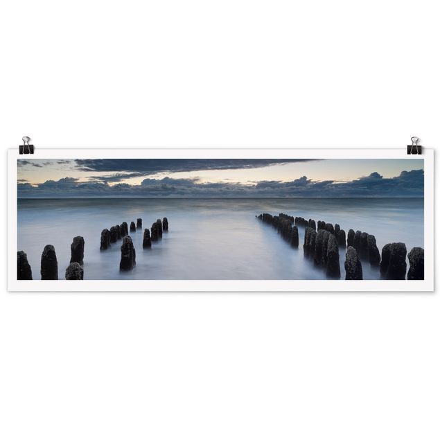 Poster - Sopraflutto in legno nel Mare del Nord a Sylt - Panorama formato orizzontale