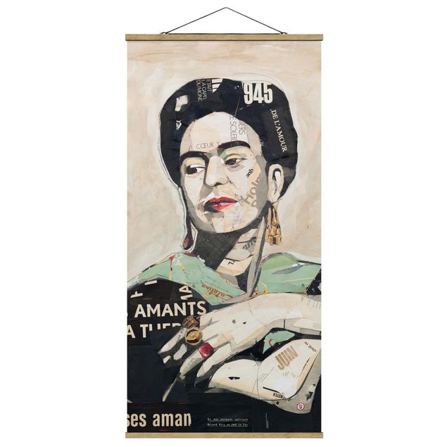 Quadro su tessuto con stecche per poster - Frida Kahlo - Collage No.4 - Verticale 2:1