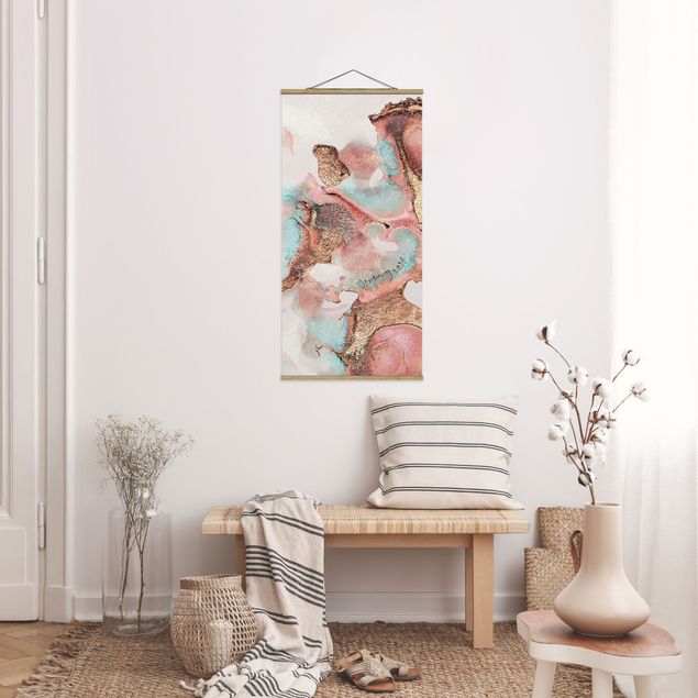 Quadro su tessuto con stecche per poster - Elisabeth Fredriksson - Oro Acquerello Rosé - Verticale 2:1