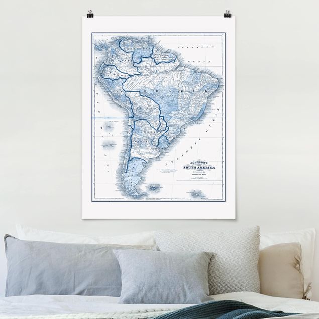 Poster illustrazioni Mappa in toni blu - Sud America