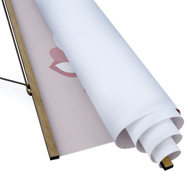 Quadro su tessuto con stecche per poster - Line Art Fiori rosa pastello - Quadrato 1:1