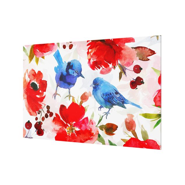 Paraschizzi - Uccellini in blu con rose in acquerello