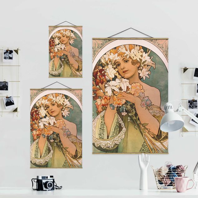 Foto su tessuto da parete con bastone - Alfons Mucha - Fiore - Verticale 3:2