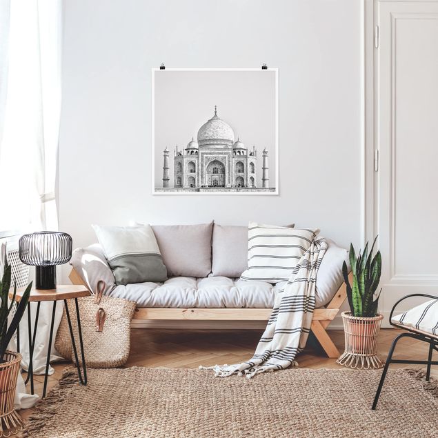 Poster illustrazioni Taj Mahal in grigio