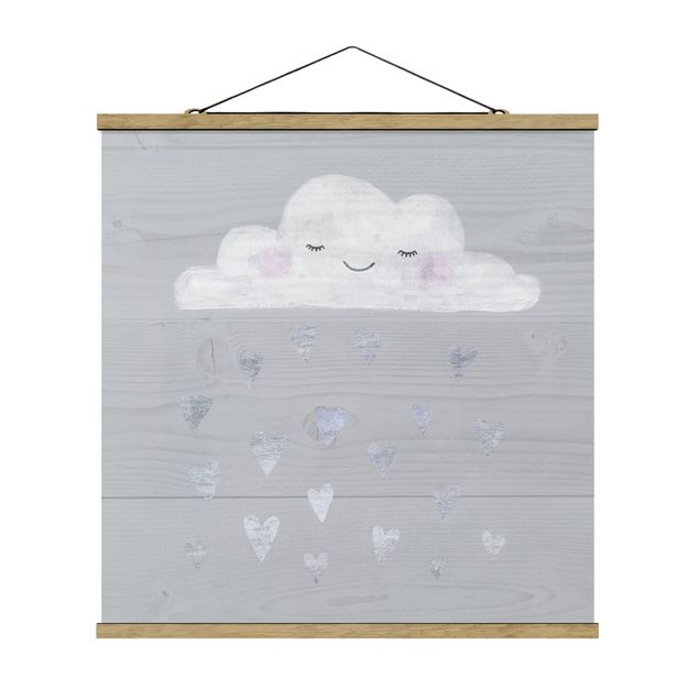 Quadro su tessuto con stecche per poster - Nube con cuori d'argento - Quadrato 1:1