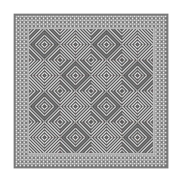 Tappeto bagno grigio Piastrelle geometriche Vortice grigio con cornice a mosaico