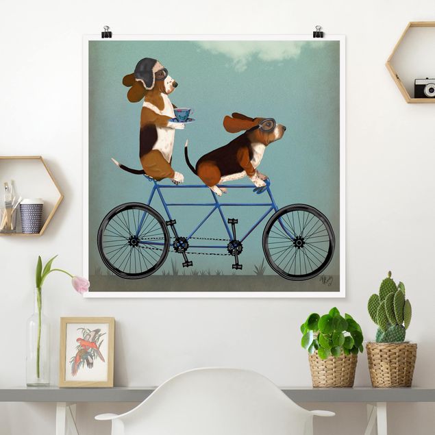 Poster cameretta bambini animali Ciclismo - Tandem di bassotti
