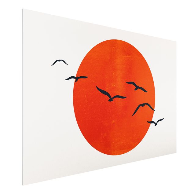 quadri con animali Stormo di uccelli di fronte al sole rosso I
