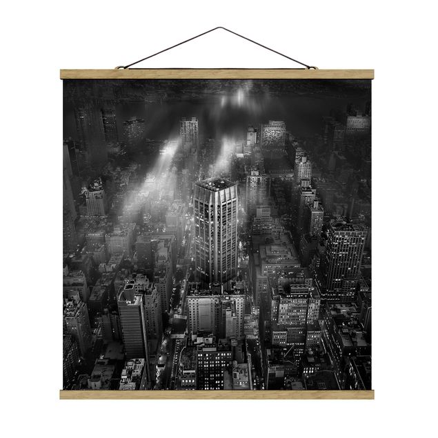Quadro su tessuto con stecche per poster - Luce del sole su New York - Quadrato 1:1