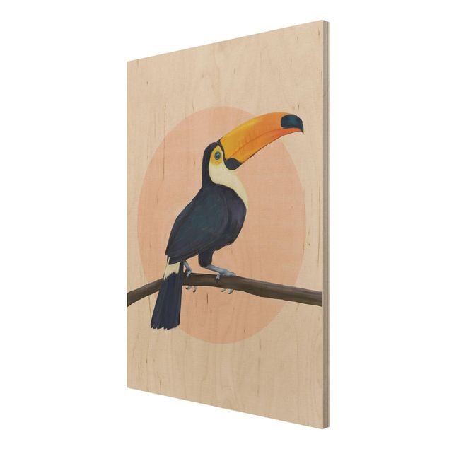 Stampa su legno - Illustrazione Uccello Toucan pastello pittura - Verticale 4:3