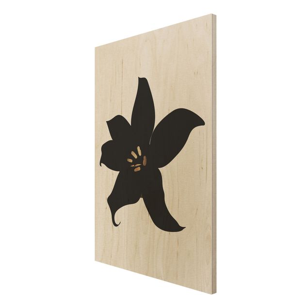 Stampa su legno - Mondo vegetale grafico - Orchidea in nero e oro - Verticale 3:2
