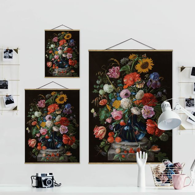 Foto su tessuto da parete con bastone - Jan Davidsz De Heem - Vaso di vetro con i fiori - Verticale 4:3