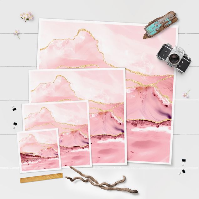 Poster - Estratto Monti rosa con Golden Lines - Quadrato 1:1