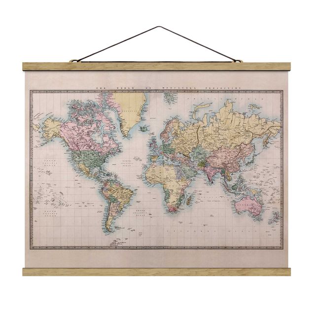 Foto su tessuto da parete con bastone - Mappa del mondo Vintage 1850 - Orizzontale 3:4