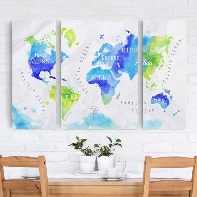 Riproduzioni su tela quadri famosi Mappa del mondo Acquerello Blu Verde