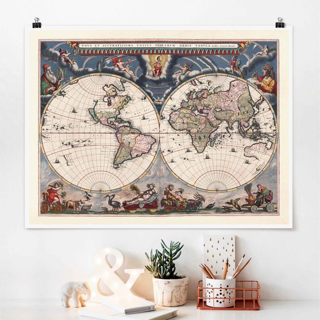 poster vintage originali Mappa storica del mondo Nova Et Accuratissima del 1664