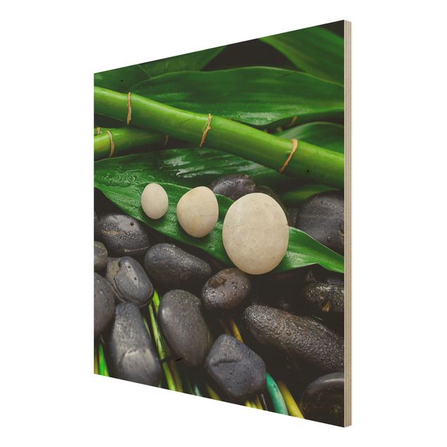 Stampa su legno - Verde bambù con Pietre Zen - Quadrato 1:1