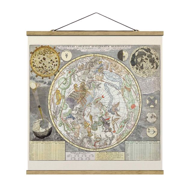 Quadro su tessuto con stecche per poster - Vintage Ancient Mappa Stellare - Quadrato 1:1