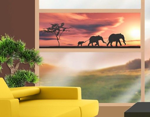 Pellicola per vetri per salone Famiglia di elefanti della Savana