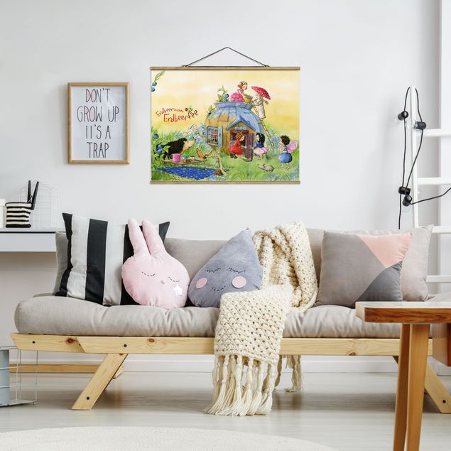 Foto su tessuto da parete con bastone - Strawberry Coniglio Erdbeerfee - Con Heidi - Orizzontale 3:4