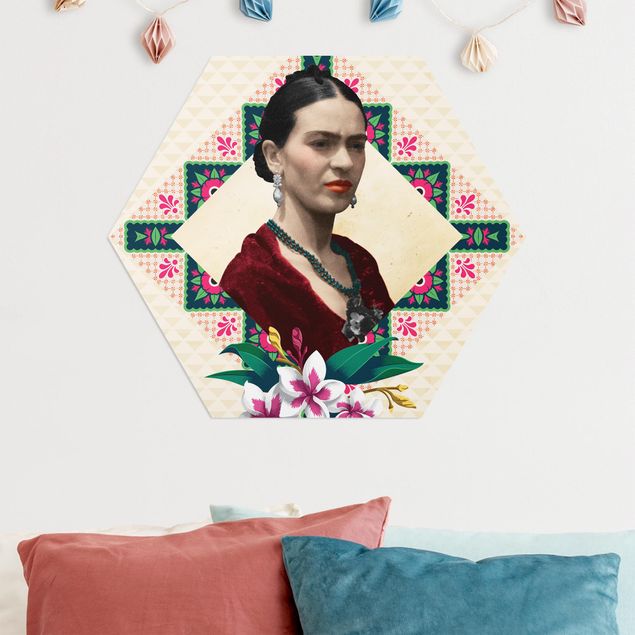 Esagono in Alluminio Dibond - Frida Kahlo - fiori e Geometria