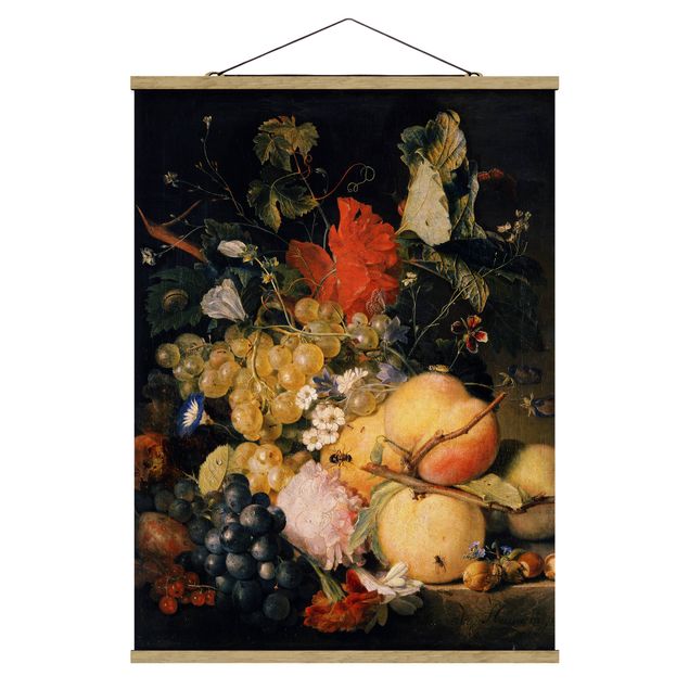 Foto su tessuto da parete con bastone - Jan Van Huysum - Frutta fiori e insetti - Verticale 4:3