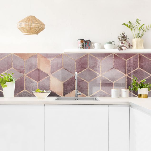 Rivestimenti cucina di plastica Geometria dorata rosa-grigio