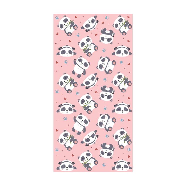 Tappeti rosa Tenero panda con impronte di zampe e cuori rosa pastello