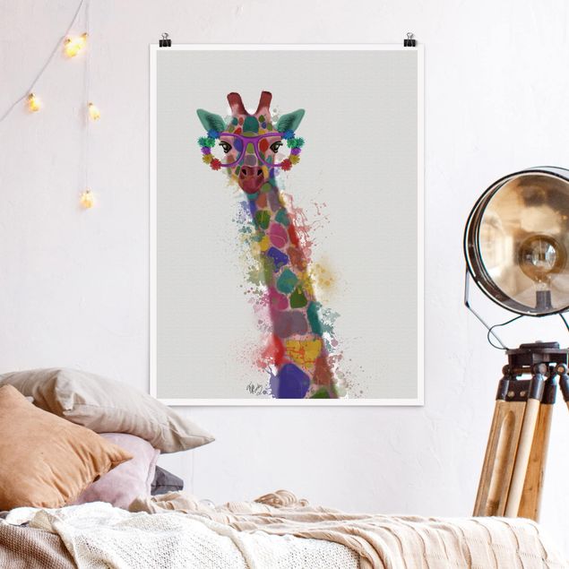 Quadri animali Giraffa con schizzi arcobaleno