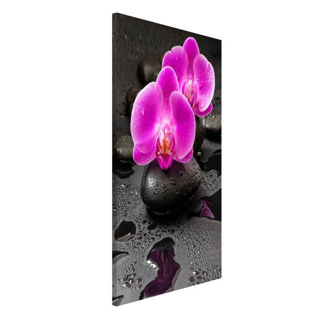 Lavagna magnetica per ufficio Fiore di orchidea rosa su pietra con gocce