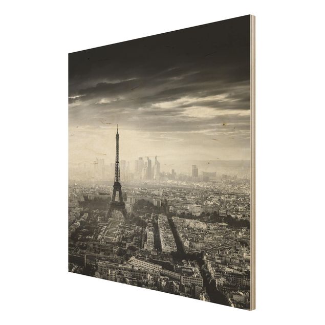 Quadro in legno - La Torre Eiffel From Above Bianco e nero - Quadrato 1:1