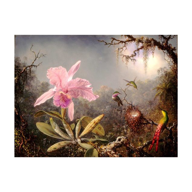Tappeto rosa cameretta Martin Johnson Heade - Orchidea e tre colibrì