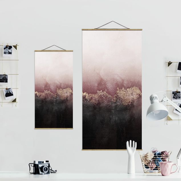 Quadro su tessuto con stecche per poster - Elisabeth Fredriksson - Alba Dorata Rosa - Verticale 2:1